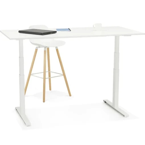Bureau ergonomique électrique 'TRONIK' noir avec plateau en bois finition naturelle