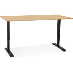 Bureau réglable en hauteur 'OSMOSE' en bois finition naturelle et métal noir