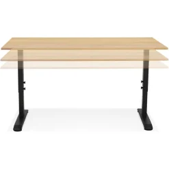 Bureau réglable en hauteur 'OSMOSE' en bois finition naturelle et métal noir