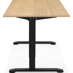 Bureau réglable en hauteur 'OSMOSE' en bois finition naturelle et métal noir