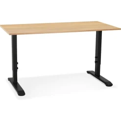 Bureau réglable en hauteur 'OSMOSE' en bois finition naturelle et métal noir