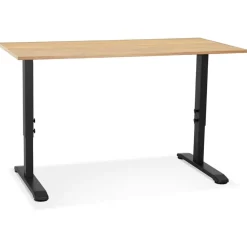 Bureau réglable en hauteur 'OSMOSE' en bois finition naturelle et métal noir