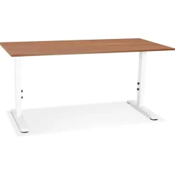 Bureau réglable en hauteur 'OSMOSE' en bois Noyer et métal blanc