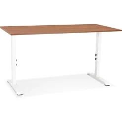 Bureau réglable en hauteur 'OSMOSE' en bois Noyer et métal blanc