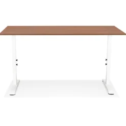 Bureau réglable en hauteur 'OSMOSE' en bois Noyer et métal blanc