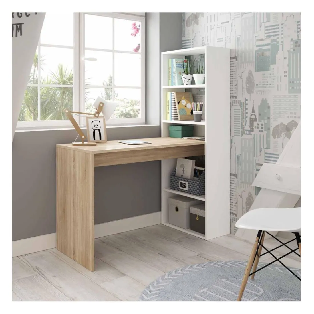 Bureau réversible avec étagère de rangement