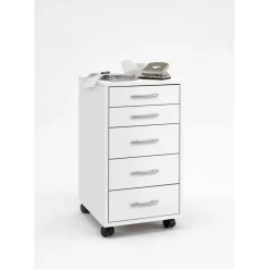 Caisson de bureau sur roulettes 5 tiroirs blanc ETICA