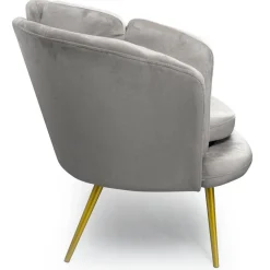 Canapé 3 places arrondi Brenda Velours Argent pieds Or