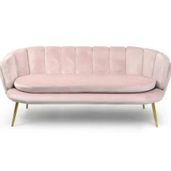 Canapé 3 places arrondi Brenda Velours Rose pieds Or