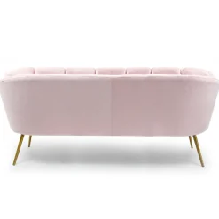 Canapé 3 places arrondi Brenda Velours Rose pieds Or