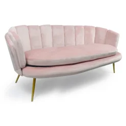 Canapé 3 places arrondi Brenda Velours Rose pieds Or