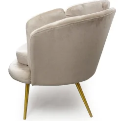 Canapé 3 places arrondi Brenda Velours Taupe pieds Or