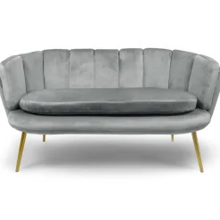 Canapé 2 places arrondi Brenda Velours Argent pieds Or