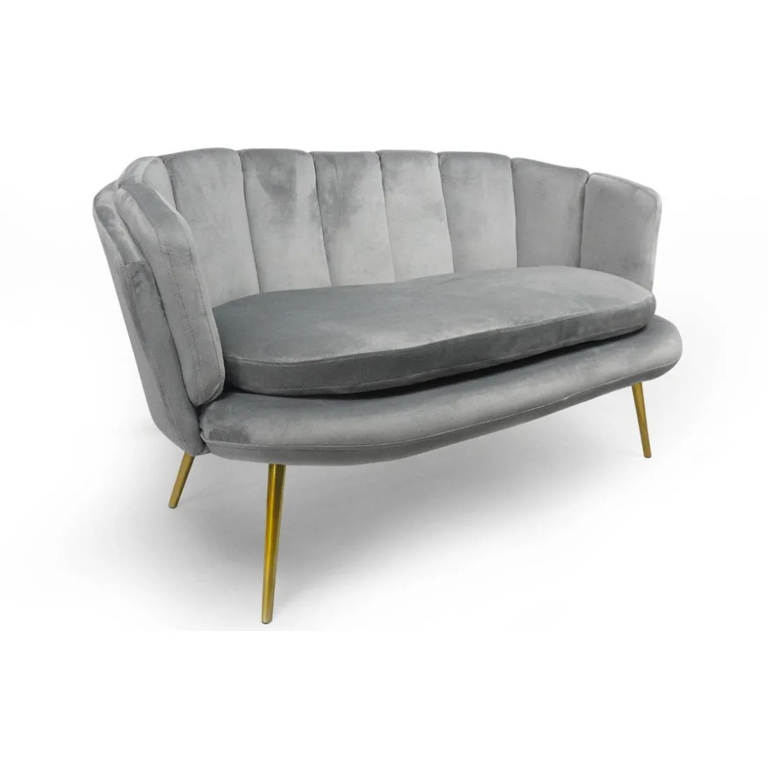 Canapé 2 places arrondi Brenda Velours Argent pieds Or