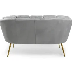 Canapé 2 places arrondi Brenda Velours Argent pieds Or