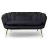 Canapé 2 Places Arrondi en Velours Noir Pieds Or