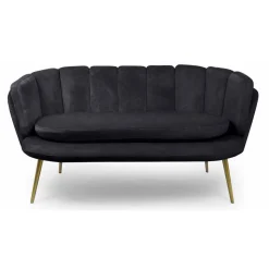 Canapé 2 Places Arrondi en Velours Noir Pieds Or