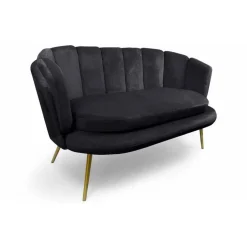 Canapé 2 Places Arrondi en Velours Noir Pieds Or