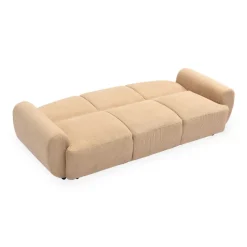 Canapé 3 places convertible dossier et accoudoirs arrondis Oliver Velours côtelé Beige