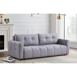 Canapé 3 places convertible Stylian Tissu Gris clair