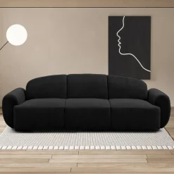 Canapé 3 places convertible dossier et accoudoirs arrondis Oliver Velours côtelé Noir