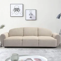 Canapé 3 places convertible dossier et accoudoirs arrondis Oliver Tissu texturé Beige