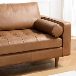 Canapé 3 places cuir couleur caramel assise capitonnée PIERRE