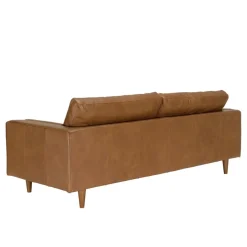 Canapé 3 places cuir couleur caramel assise capitonnée PIERRE