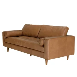 Canapé 3 places cuir couleur caramel assise capitonnée PIERRE