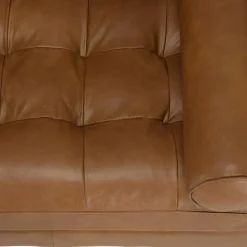 Canapé 3 places cuir couleur caramel assise capitonnée PIERRE