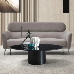 Canapé 3 places moderne avec haut dossier Damigal Tissu doux Gris taupe