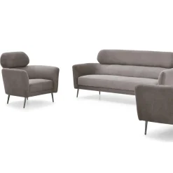 Canapé 3 places moderne avec haut dossier Damigal Tissu doux Gris taupe