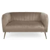 Canapé 2 places moderne Bombaro pieds métal doré et Velours Taupe