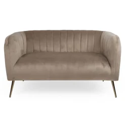 Canapé 2 places moderne Bombaro pieds métal doré et Velours Taupe