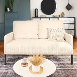 Canapé 2 places moderne et élégant Manuelo Velours côtelé Beige