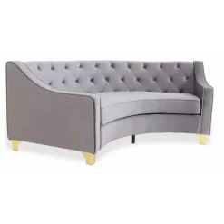 Canapé 3 Places Velours Gris Et Pieds Or