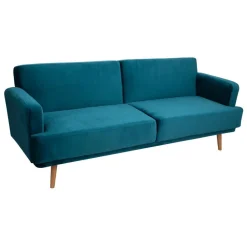 Canapé Banquette Velours Jack 3 Places Bleu canard