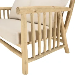 Canapé BORNEO 2places en branches de teck naturel coussins blancs WILL