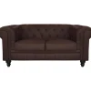 Canapé chesterfield simili choco capitonné 2 places