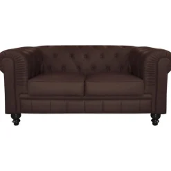 Canapé chesterfield simili choco capitonné 2 places