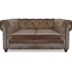Canapé chesterfield velours capitonné taupe 2 places