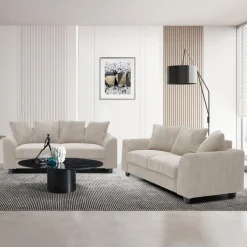 Canapé contemporain 2 places Mozart Velours côtelé Beige