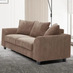 Canapé contemporain 2 places Mozart Velours côtelé Marron