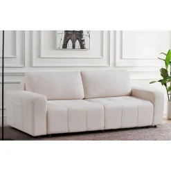 Canapé convertible 3 places Cloudy Tissu bouclette Crème
