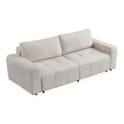Canapé convertible 3 places Cloudy Tissu bouclette Crème