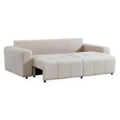 Canapé convertible 3 places Cloudy Tissu bouclette Crème