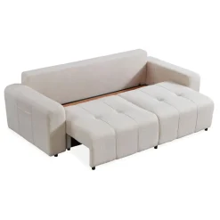 Canapé convertible 3 places Cloudy Tissu bouclette Crème