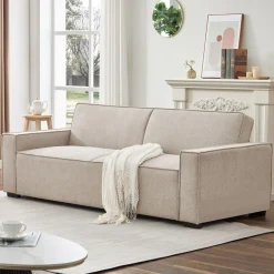 Canapé convertible clic-clac 3 places Pikado Tissu effet lin Taupe clair