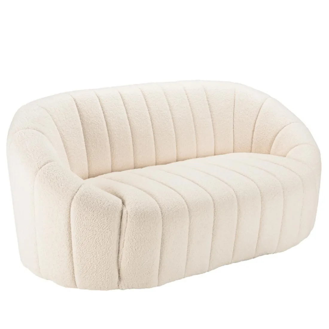 Canapé coquillage 2 places en tissu bouclette écru LEOPOLD