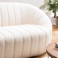 Canapé coquillage 2 places en tissu bouclette écru LEOPOLD